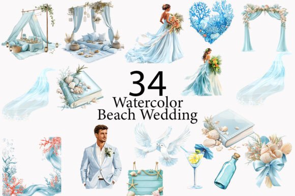 Beach Wedding Watercolor Clipart: Your Design Toolkit