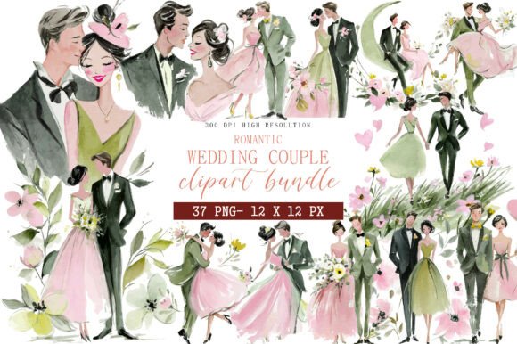 Charming Illustrations: 37 Romantic Wedding Couple Designs