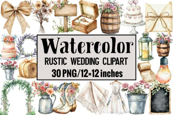 Charming Rustic Wedding Clipart for DIY Projects