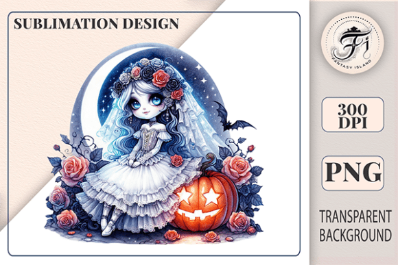 Cute Dark Wedding Girl with Pumpkin PNG: A Gothic Fairy-Tale