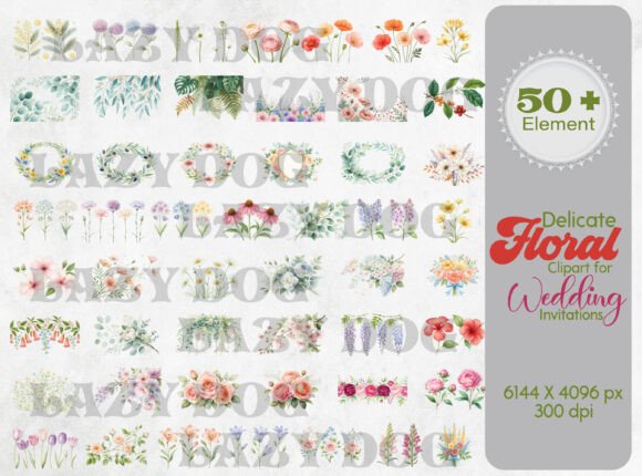 Delicate Floral Clipart for Wedding