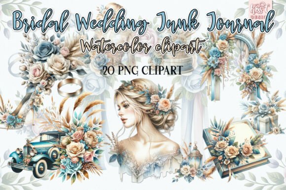 Elegant Crafts with Watercolor Bridal Wedding Junk Journal