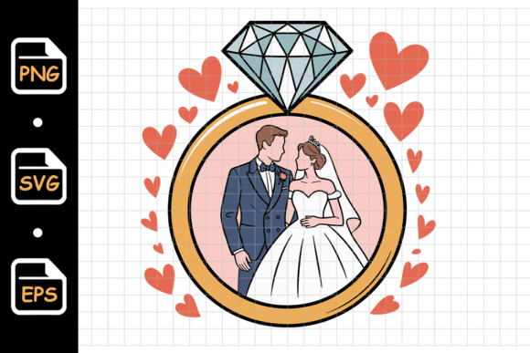 Elegant Wedding Couple Inside Diamond Ring Design Files