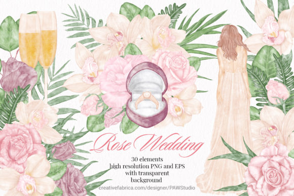 Elegant Wedding Design Elements: Bride & Floral Clipart Set
