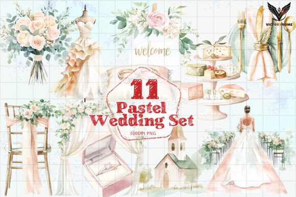 Soft & Dreamy Pastel Wedding Set PNG for Modern Designers