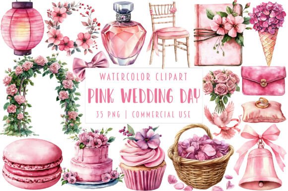 Soft Pink Watercolor Illustrations for a Romantic Wedding Day