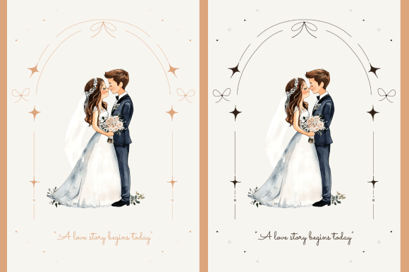 The Timeless Charm of a Romantic Wedding Couple Illustration