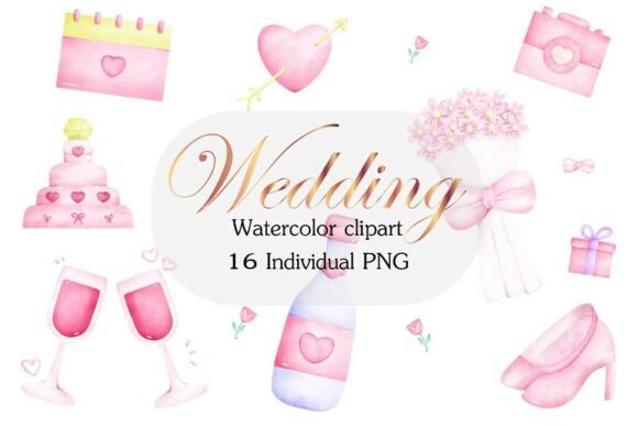 Watercolor Wedding Clipart: Sweet, Romantic Design Elements