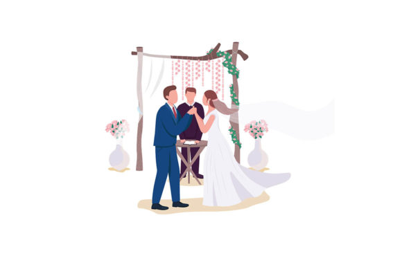 Wedding Ceremony Flat Color Characters for Modern Design