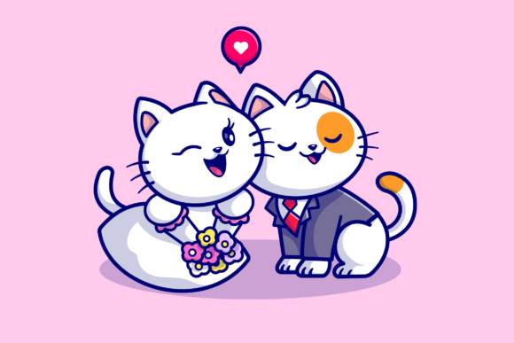 Whimsical Feline Nuptials: A Charming Design Asset